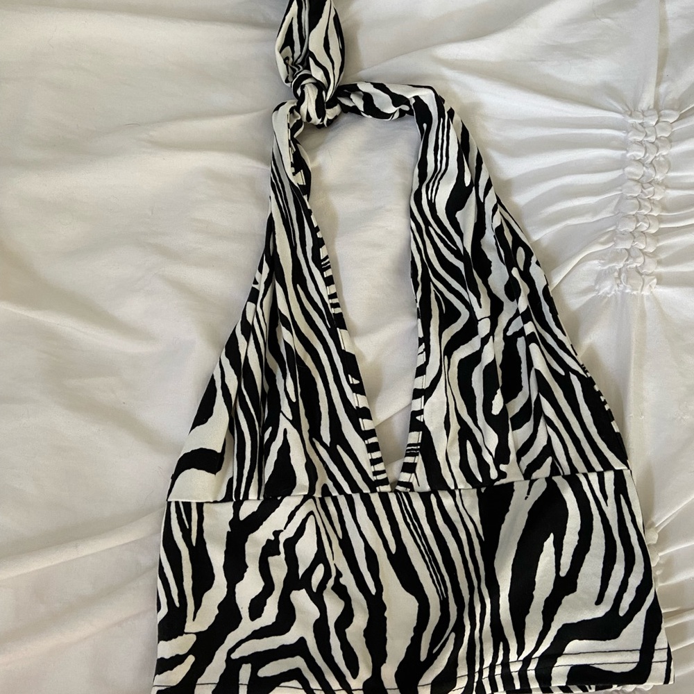 Zebra print halter neck tank top
